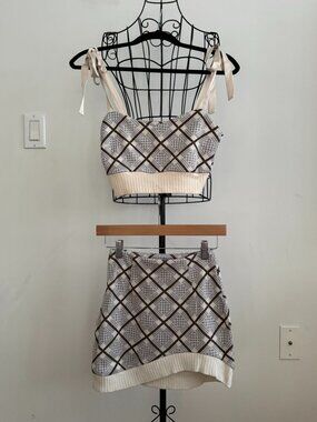 Petite Studio NYC Riley Top and Skirt Matching Set Lavender Chocolate Plaid